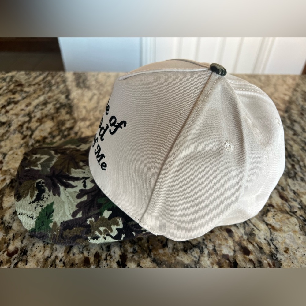New Embroidered’More of God Less of Me’ Off White & Camo Cap - Picture 5 of 7
